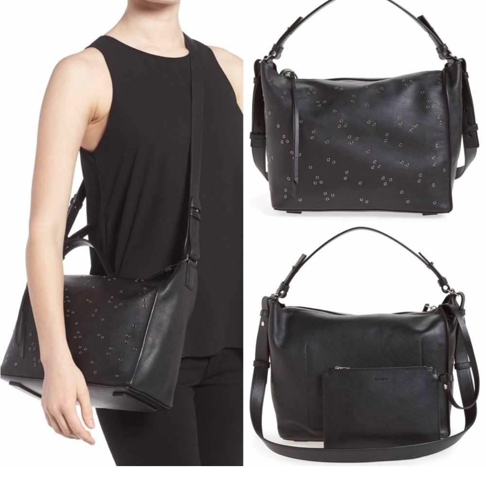 ALLSAINTS Junai Studded Convertible Leather Crossbody Bag Black,great condition